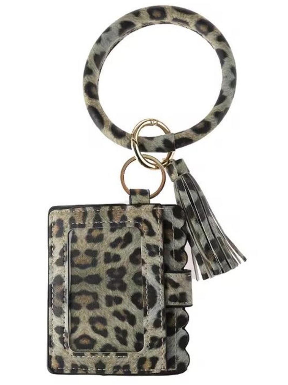 Leopard Print Wristlet Key & Card Holder with Tassel Bracelet